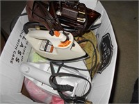 Box of 3 Irons and Laundry Accessories