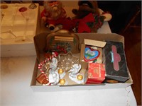 Box of Christmas Decorations Including Moose