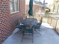 Metal Patio Table with 6 Chairs and Umbrella