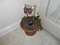 Plant in Pot with Butterfly Ornament