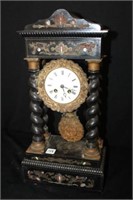 Antique Clock w/ 4 barley twisted pillars w/ inlay