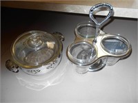 2 Piece Serving Set Silver Plated and Glass