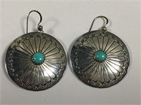 Pair Of Sterling Silver & Turquoise Earrings