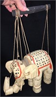 Wooden Hand Carved & Painted Elephant Puppet