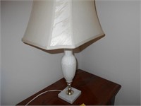 White Glass and Marble Base Lamp with Shade