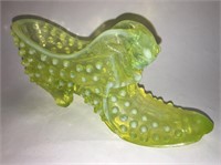 Vaseline Opalescent Hobnail Glass Shoe