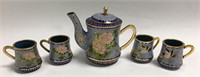Cloisonne Miniature Tea Pot And 4 Cups