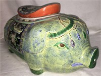 Oriental Porcelain Figural Pig Jar With Lid