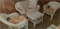 Wicker Loveseat, 2 Chairs & Table