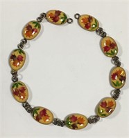 Sterling Silver & Floral In Lucite Bracelet
