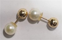 10KT Gold Ball Freshwater Pearl 2-in-1 Earrings JC