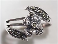 Sterling Silver Marcasite Flower Style Ring JC