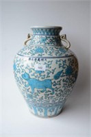 Large Chinese blue & white glazed vase,