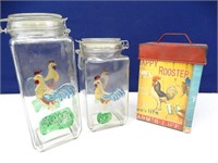 Pair of Rooster Swingtop Jars & Canister