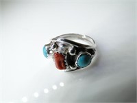 Navajo Sterling Silver w/ Turquoise & Red