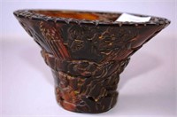 Chinese carved horn style libation cup,