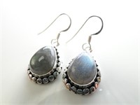 925 Silver & Iridescent Blue Moonstone Earrings