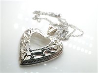 925 Silver Open Works Heart Pendant Necklace
