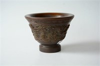 Large Chinese horn libation cup,