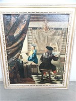 Old Artist Print on Canvas in Frame