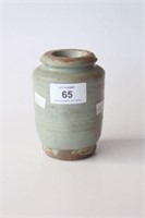 Pale olive glazed jar, 11.5cm H