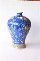 Blue ground meiping vase decorated with polychrome