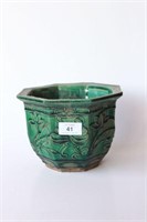 Octagonal shaped green glazed flower pot
