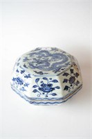 Chinese octagonal shaped blue and white 'Dragon'