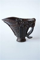 Large Chinese horn libation cup,