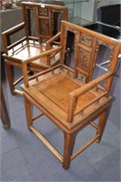 Pair of Chinese hardwood low-back armchairs,