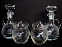 Pair of Glass Decanter & Sugar Bowl Sets.