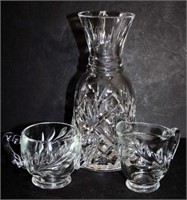 Trio of Crystal Pieces. Sugar & Creamer, Vase