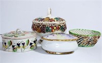 Ornate Porcelain Lidded Boxes and Bowl