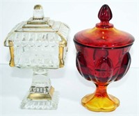Pair of Vintage Pressed Glass Pedestal Candy
