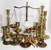 Selection of Brass Items including Candle