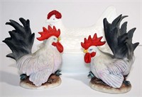 Pair of Lefton Hand Painted Ceramic Roosters