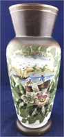 Large Very Old Hand Painted Vase With Fishing