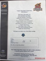 (4) Toledo Mud Hens Field Level Tickets