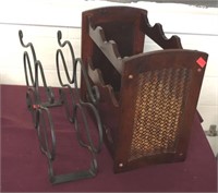 One Wooden and One Metal Wrought Iron Wine Rack