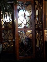Large Carved Mahogany & Glass 4 Panel Screen