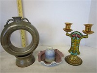 Neat pottery and metal candle sticks