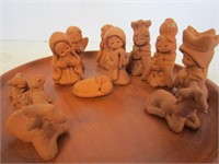 Hand sculptured clay miniature manger scene