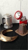 Vintage toaster, Eveready lantern, Metal crescent
