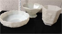 3 milk glass vases to marked fire king
