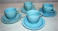 Blue Cups & Saucers x4