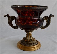 7" Amber Art Glass Bonbonerie w Brass Base -753