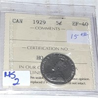 CANADIAN 1929 EF-40 NICKLE WITH CERTIFIICATION