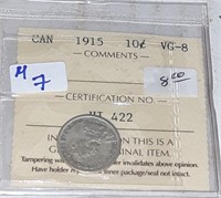 CANADIAN 1915 VG-8 DIME WITH CERTIFICATION
