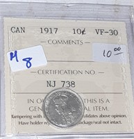 CANADIAN 1917 VF-30 DIME WITH CERTIFICATION
