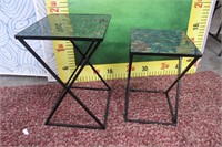 43- 2 NEW METAL MOSAIC STYLE TOP GREEN TABLES